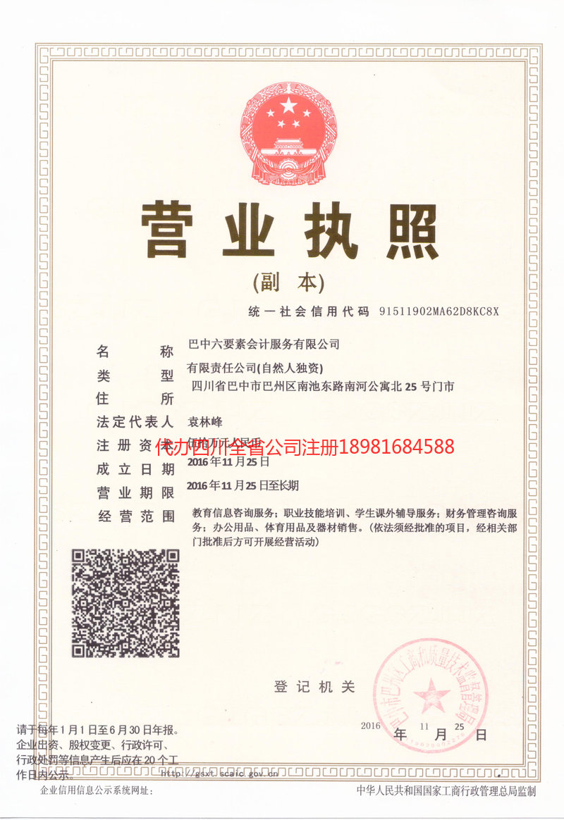 天全天全六要素会计服务有限公司